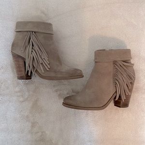 JESSICA SIMPSON Callaghan tan suede leather almond toe booties ankle boots